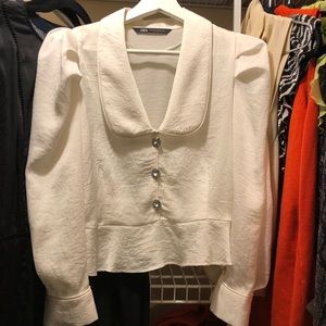 Zara Cute Puff Sleeve Top w/ Jewel Buttons NWOT